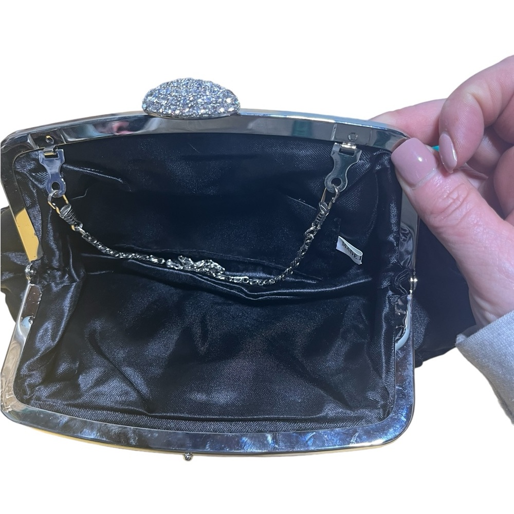 Black Satin Pouch Style Clutch Evening Bag - Picture 3 of 8